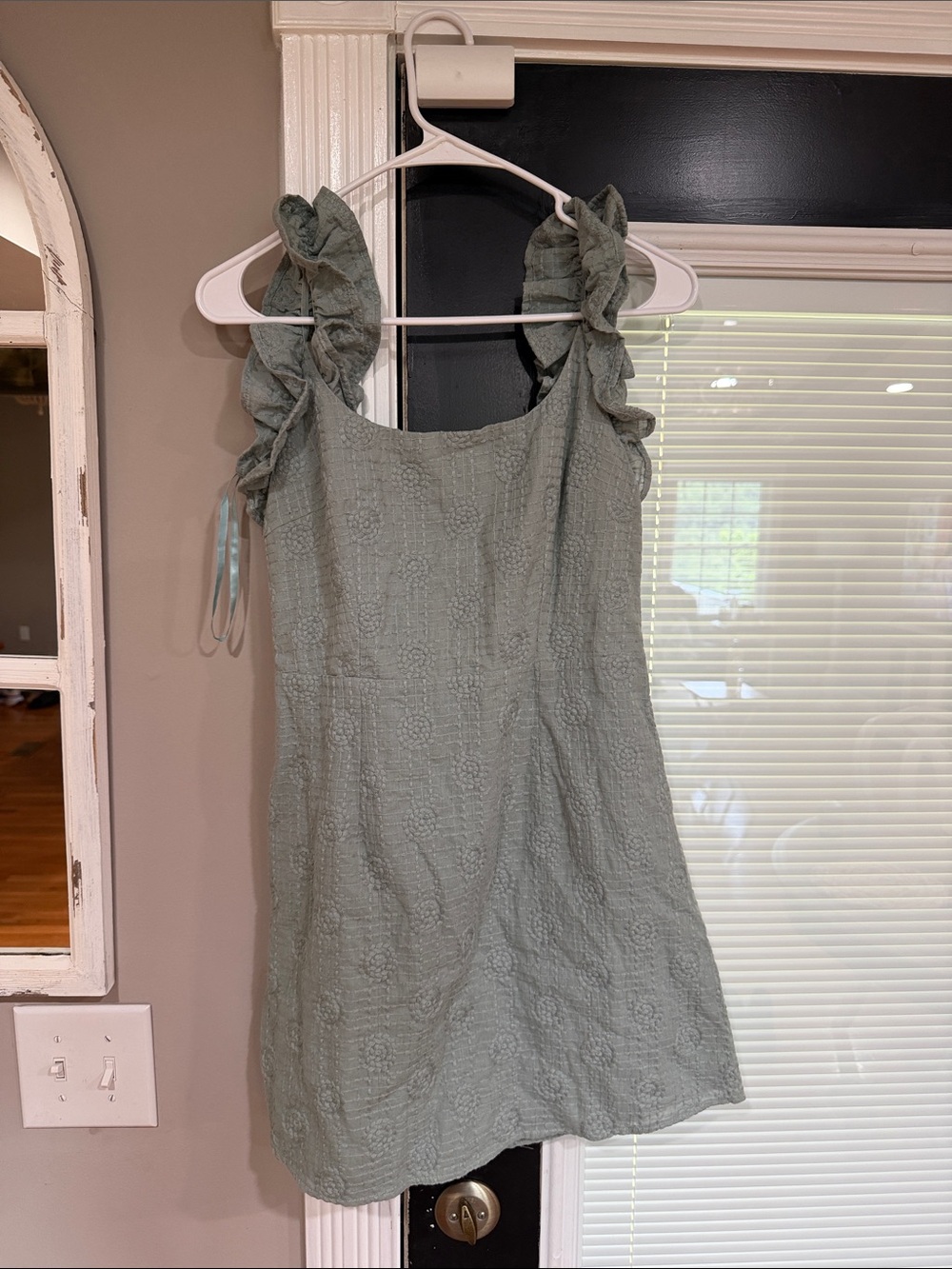 Selfie Leslie Sage Green Ruffle Strap Mini Dress
